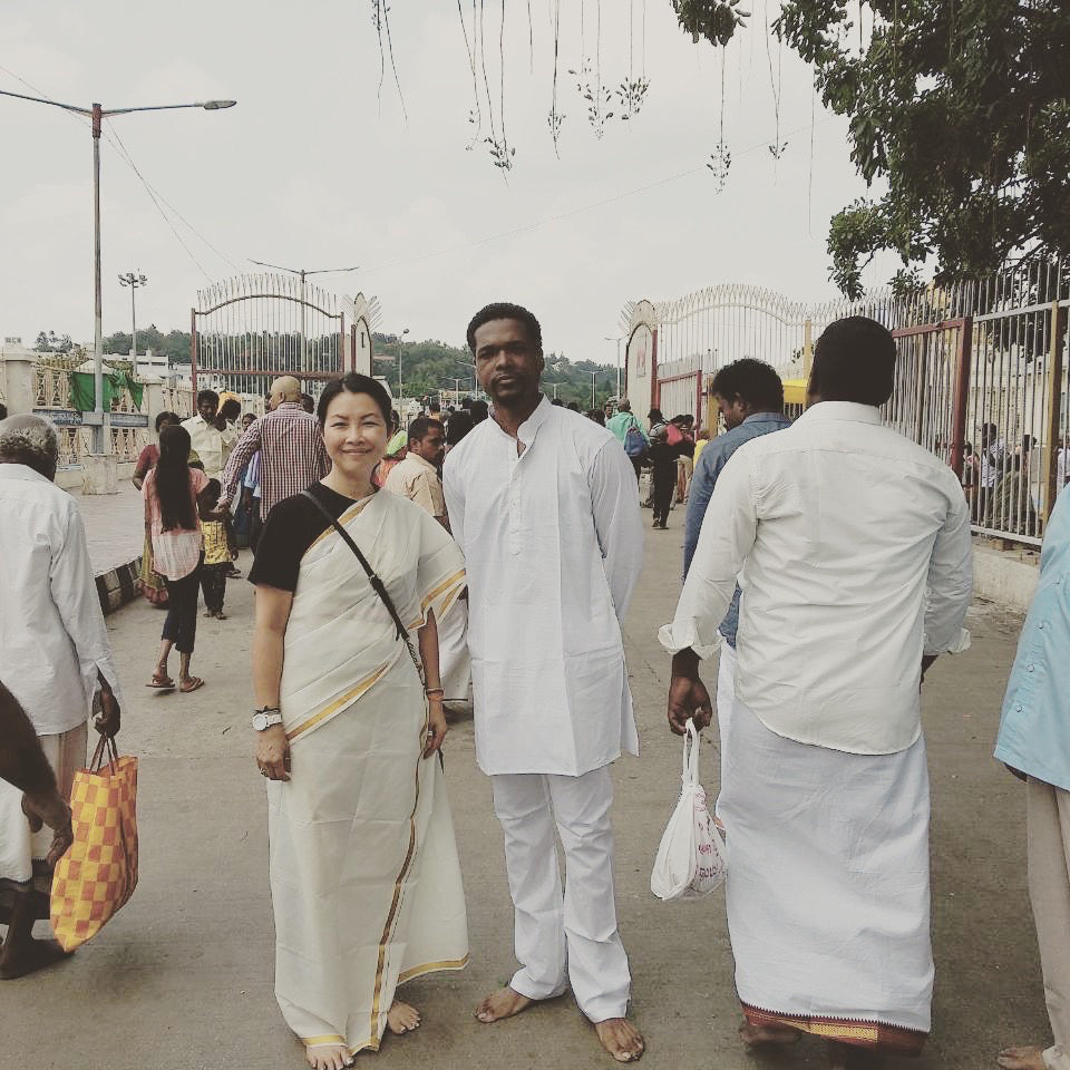 James with a local family at the Tirupati Temple
